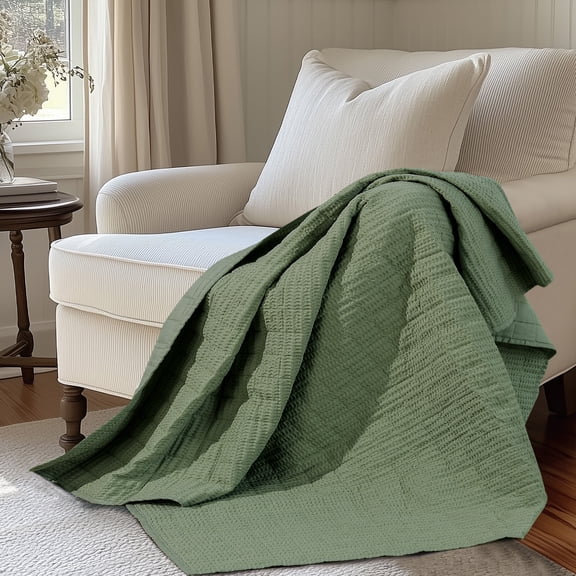 Levtex Home Cloud Waffle - Throw - Waffle Textured - Forest Green - Throw (50x60in.) - Cotton