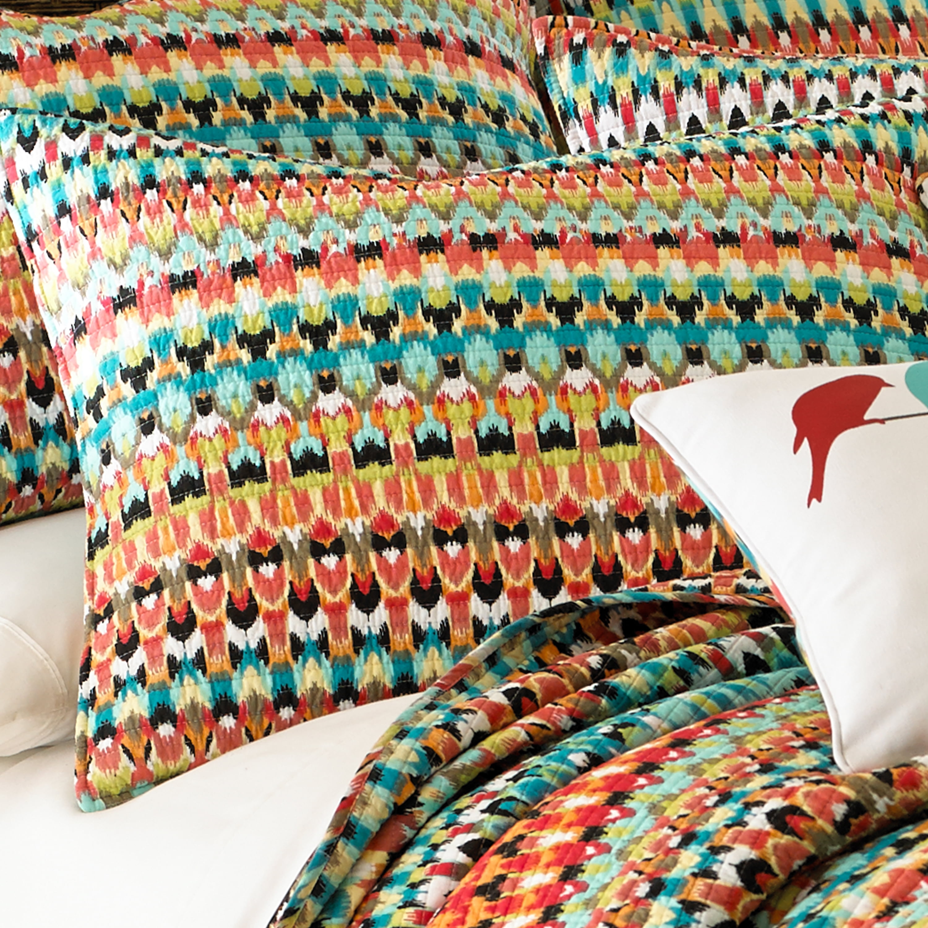 King Multicolor Ikat Print Microfiber Quilt Set