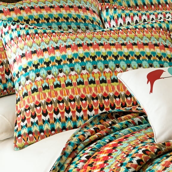 Levtex Home - Corona Quilt Set - Twin Quilt + One Standard Pillow Sham - Ikat Stripe - Teal Orange Black Yellow Red Green - Quilt (68x86in.) and Pillow Shams (26x20in.) - Polyester Fabric