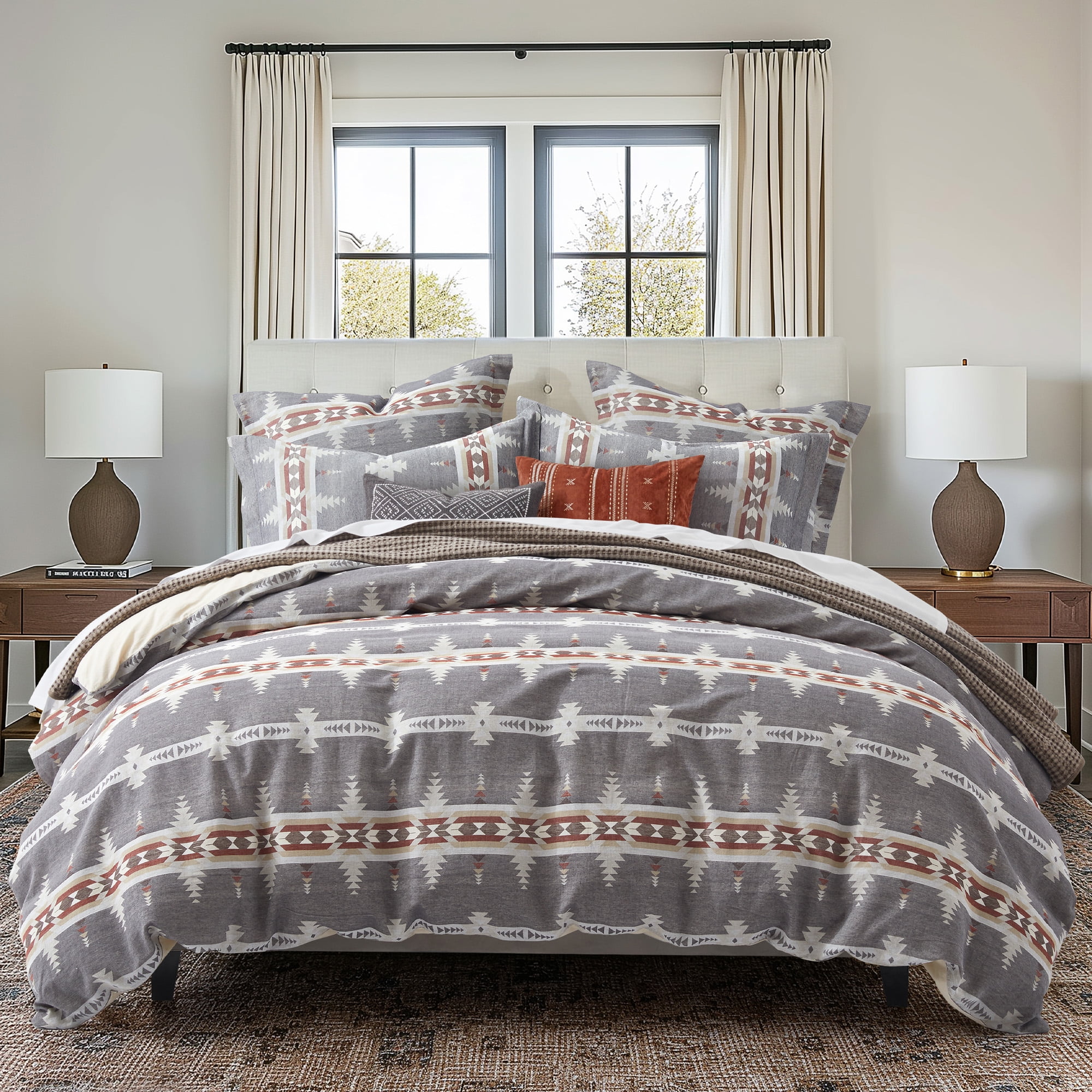 Corrales Full/Queen Grey Cotton Geometric Duvet Cover Set