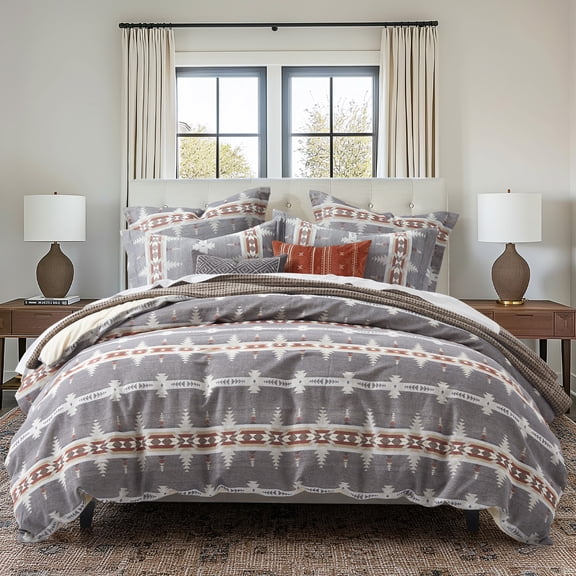Levtex Home - Corrales Duvet Cover Set - King Duvet Cover + Two King Pillow Shams - Aztec - Grey, Brick Red, Cream and Taupe - Duvet Cover (106 x 94in.) and Pillow Shams (36 x 20in. ) - Cotton