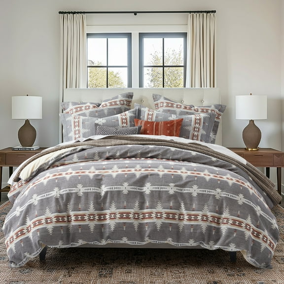 Levtex Home - Corrales Duvet Cover Set - Twin Duvet Cover   One Standard Pillow Sham - Aztec - Grey, Brick Red, Cream and Taupe - Duvet Cover (68 x 88in.) and Pillow Sham (26 x 20in.) - Cotton