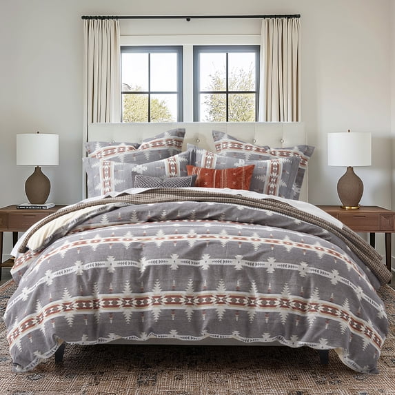 Levtex Home - Corrales Duvet Cover Set - Twin Duvet Cover + One Standard Pillow Sham - Aztec - Grey, Brick Red, Cream and Taupe - Duvet Cover (68 x 88in.) and Pillow Sham (26 x 20in.) - Cotton