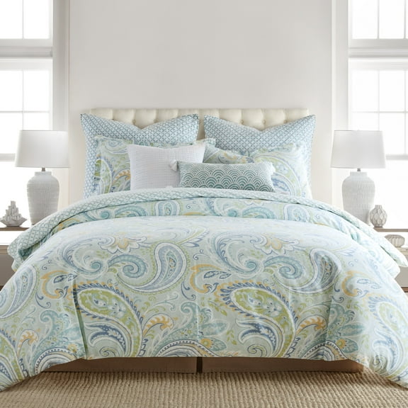 Levtex Home - Cortona Paisley Comforter Set - King Comforter (106 x 94in.)   Two King Pillow Cases (36 x 20in. ) - Paisley - Green, Yellow, Blue, and White - Cotton