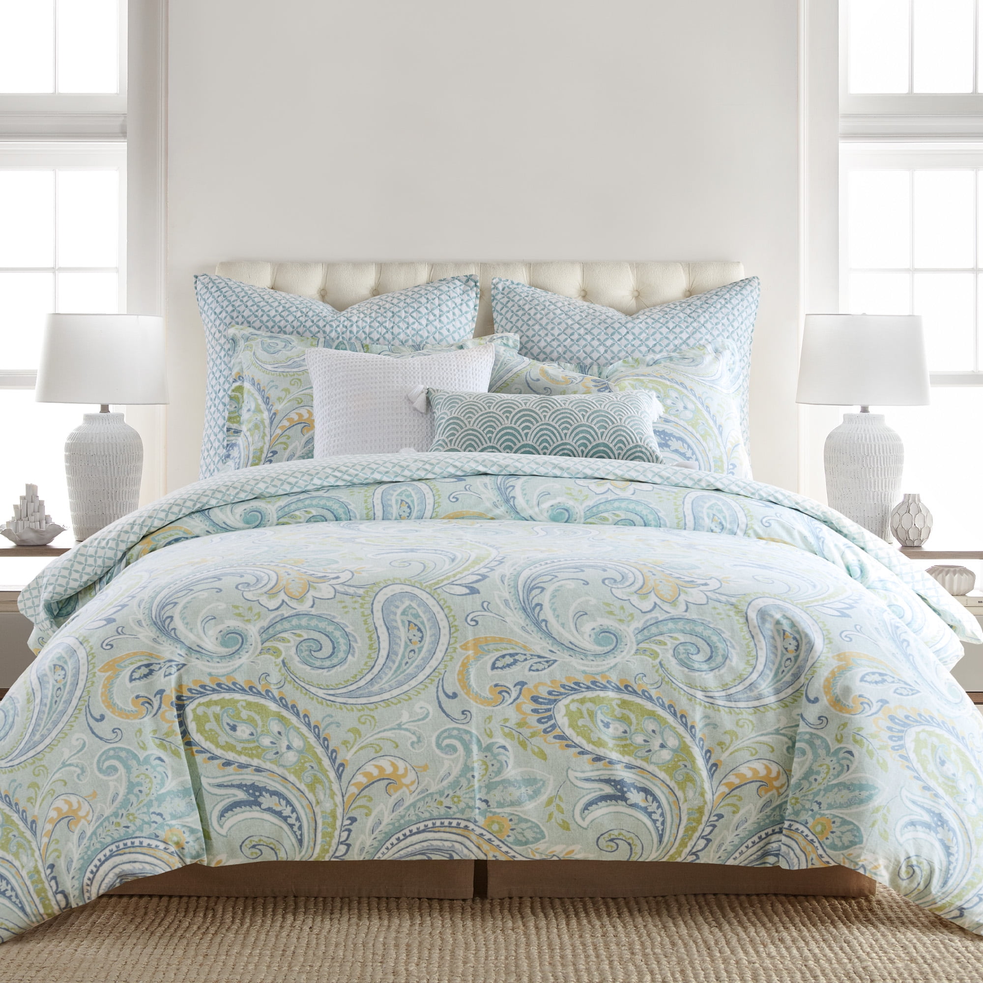 Cortona Full/Queen Green and Blue Cotton Paisley Bedspread Cover Set