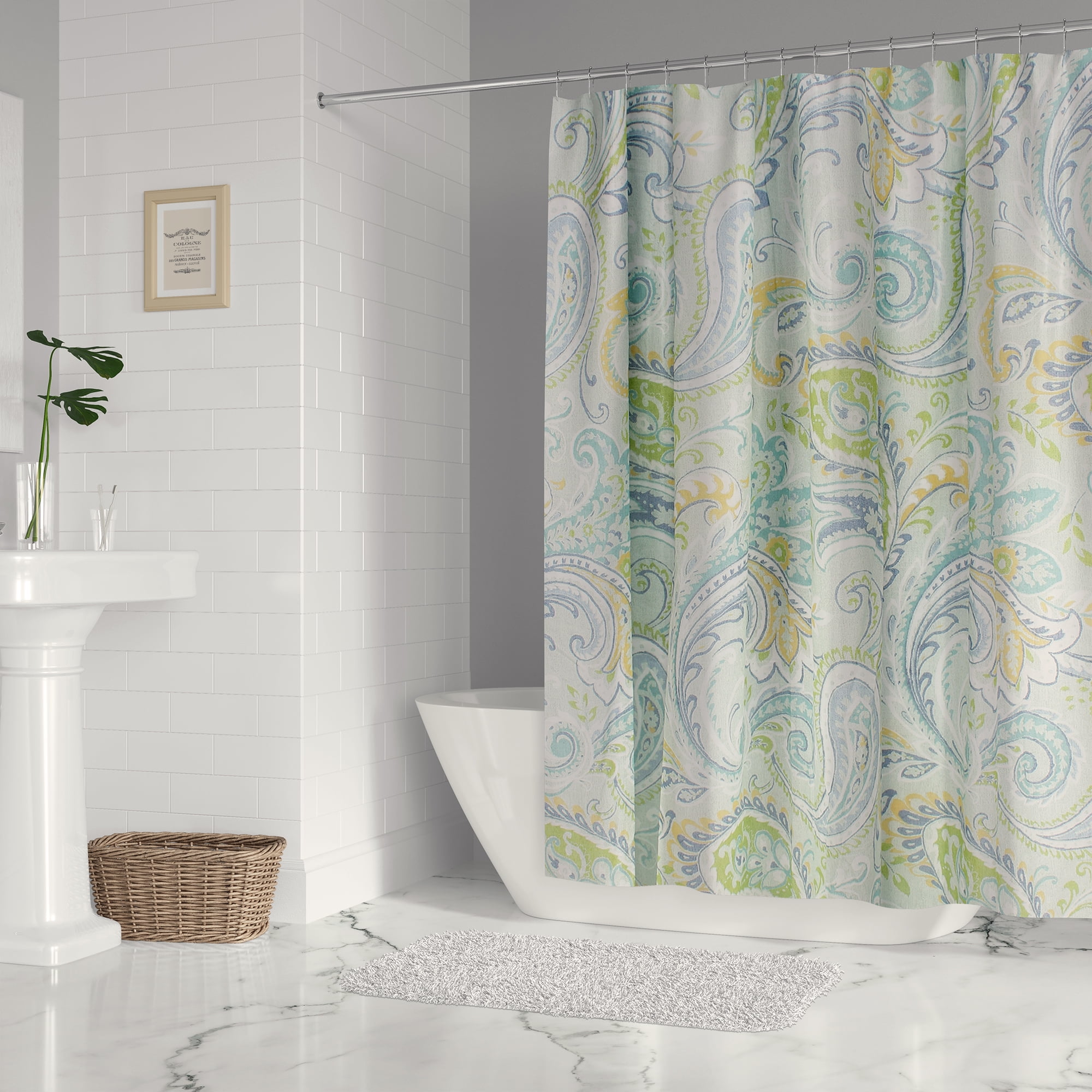 Cortona Paisley Cotton Shower Curtain in Blue and Green