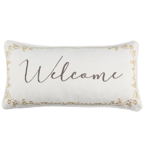 Levtex Home - Cosima - Decorative Pillow (12 x 24in.) - Welcome - Brown, Gold and Cream
