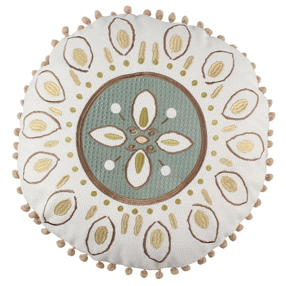 Levtex Home - Cosima - Decorative Pillow (18in.Round) - Round Medallion - Cream, Teal, Brown and Gold