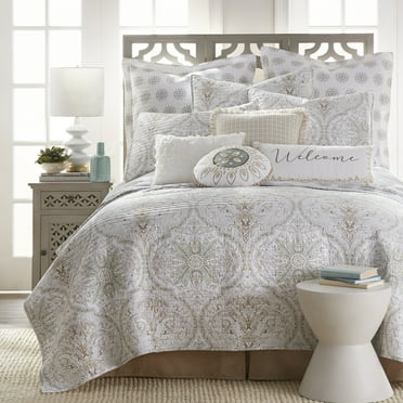Levtex Home - Cosima Quilt Set - Twin Quilt   One Standard Pillow Sham - Medallion - Taupe, Green, Yellow and White - Quilt Size (68x86in.) and Pillow Sham Size (26x20in.) - Reversible - Cotton Fabric