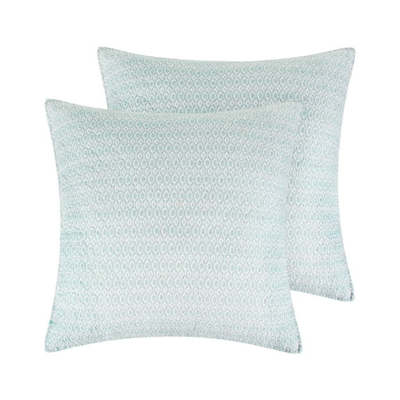 Levtex Home - Cressida Quilt - Euro Sham - Ikat - Teal Blue Cream - Quilt 2(26x26in.) - Reversible - Cotton