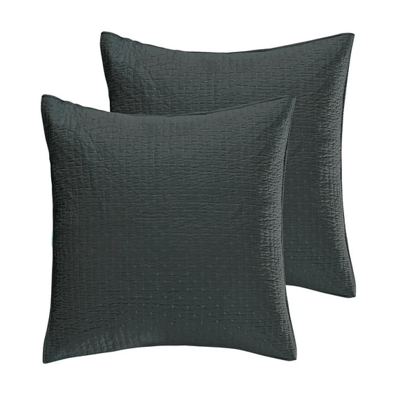 Levtex Home - Cross Stitch - 100% Cotton - Euro Sham (26x26in.) Set of 2 - Charcoal