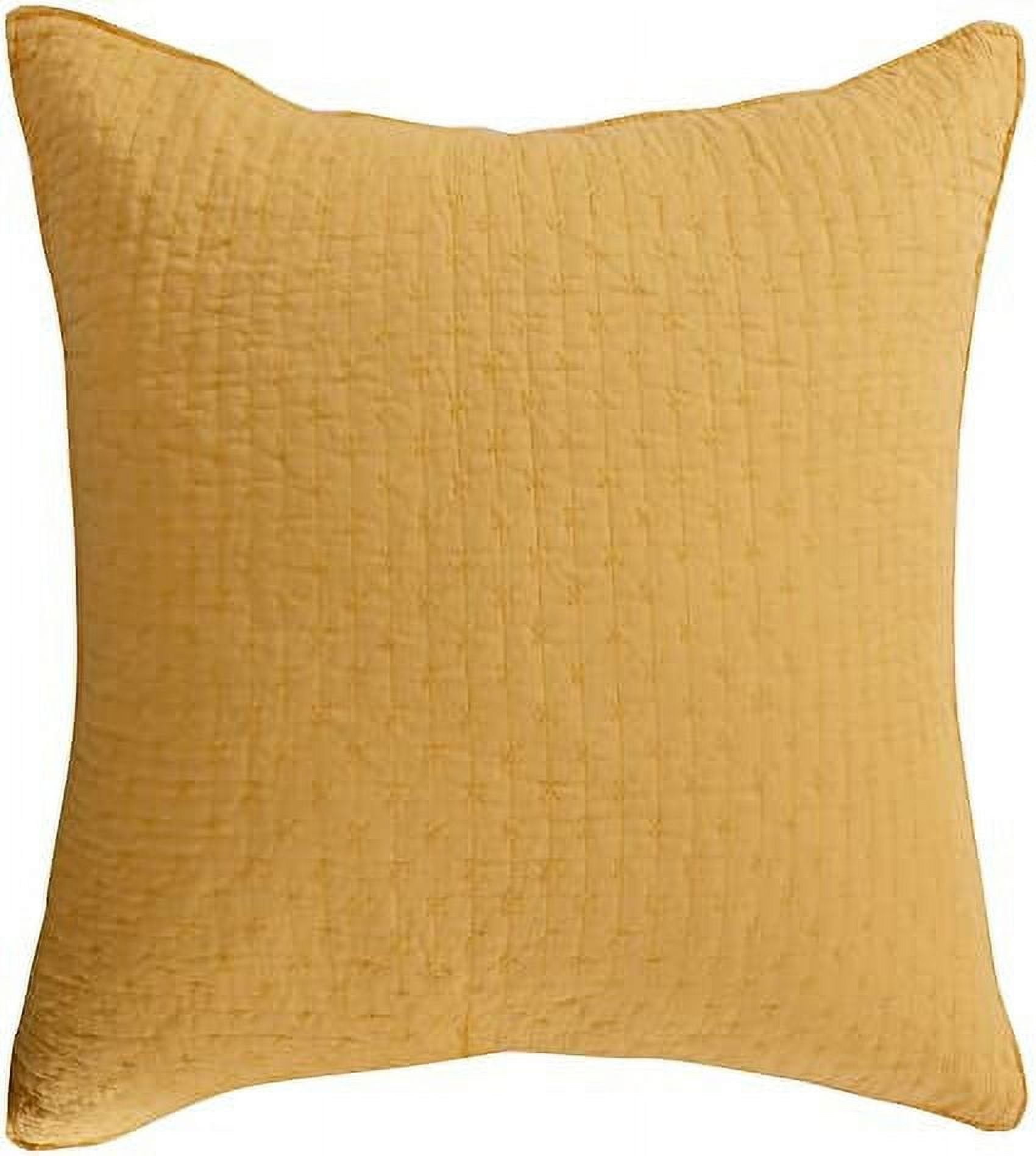 Sunlit Yellow Cross Stitched Cotton Euro Sham Set