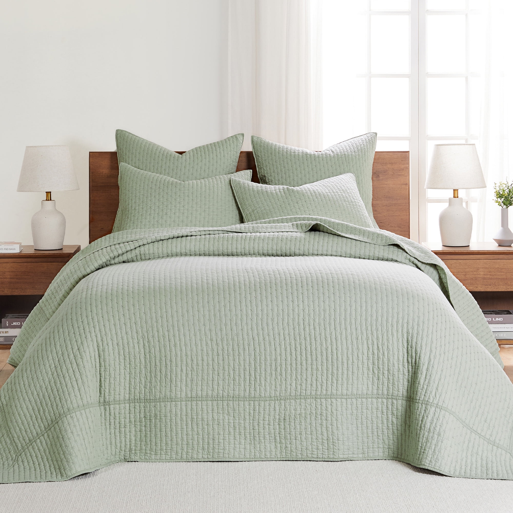 Sage Green Cotton Reversible King Bedspread Set