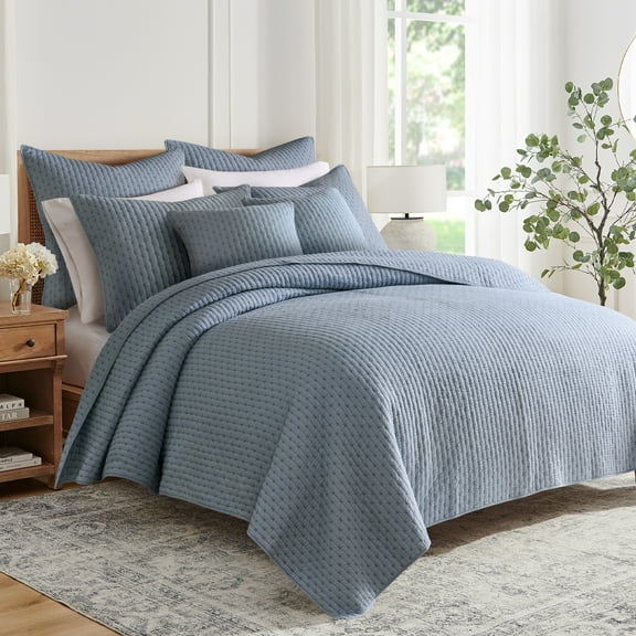 Levtex Home - Cross Stitch Chambray Quilt Set - King Quilt + Two King Pillow Shams - Cross Stitched Pattern - Quilt Size (106x92in.) and Pillow Sham Size (36x20in. ) - Reversible - Cotton Fabric