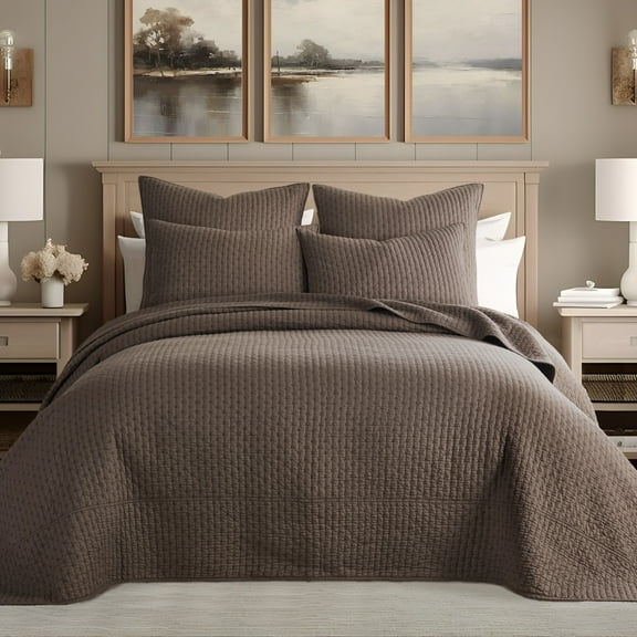 Levtex Home - Cross Stitch Cocoa Bedspread Set - Twin Bedspread and One Standard Sham - Cross Stitch Pattern - Bedspread (84x104in.) and Sham (20x26in.) - Cotton