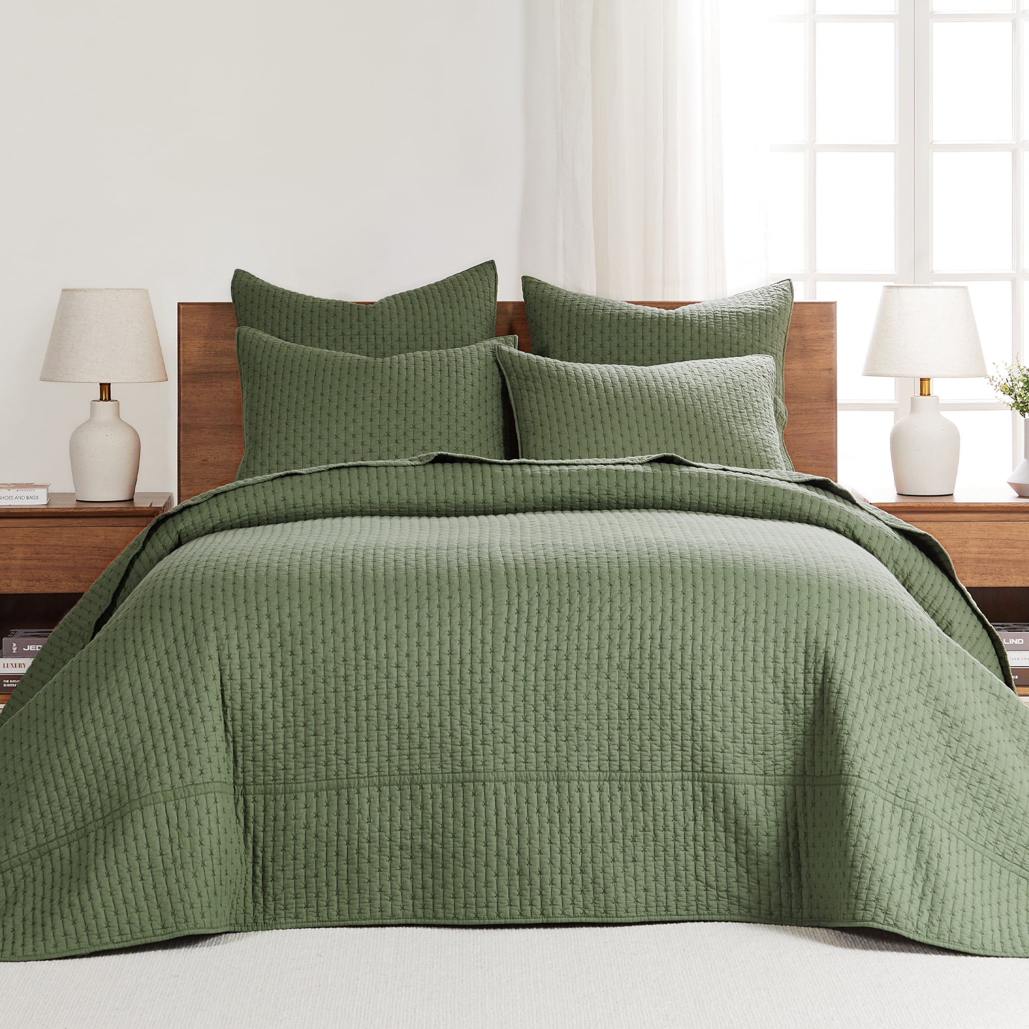 Forest Green Cotton Reversible Full Bedspread Set