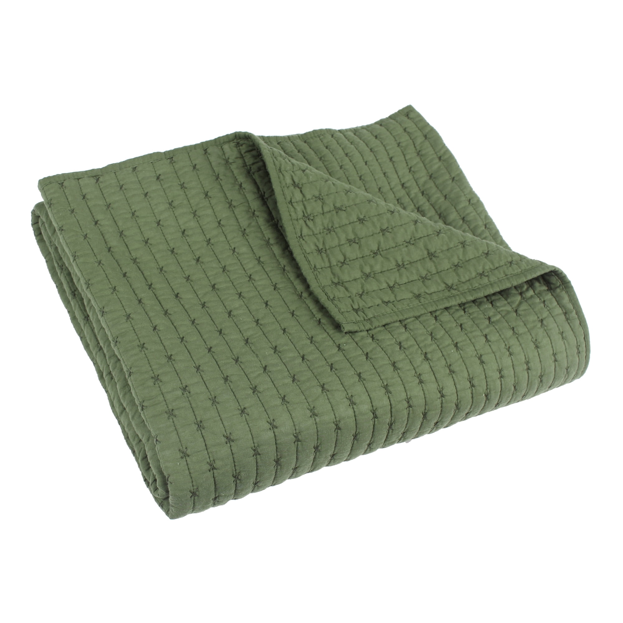 Forest Green Cotton Reversible Quilted Throw Blanket