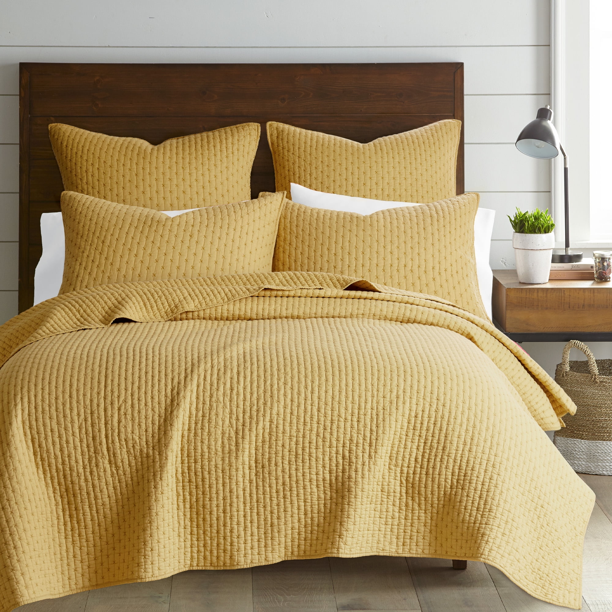 Ochre Cotton Twin Reversible Quilt Set with Shams
