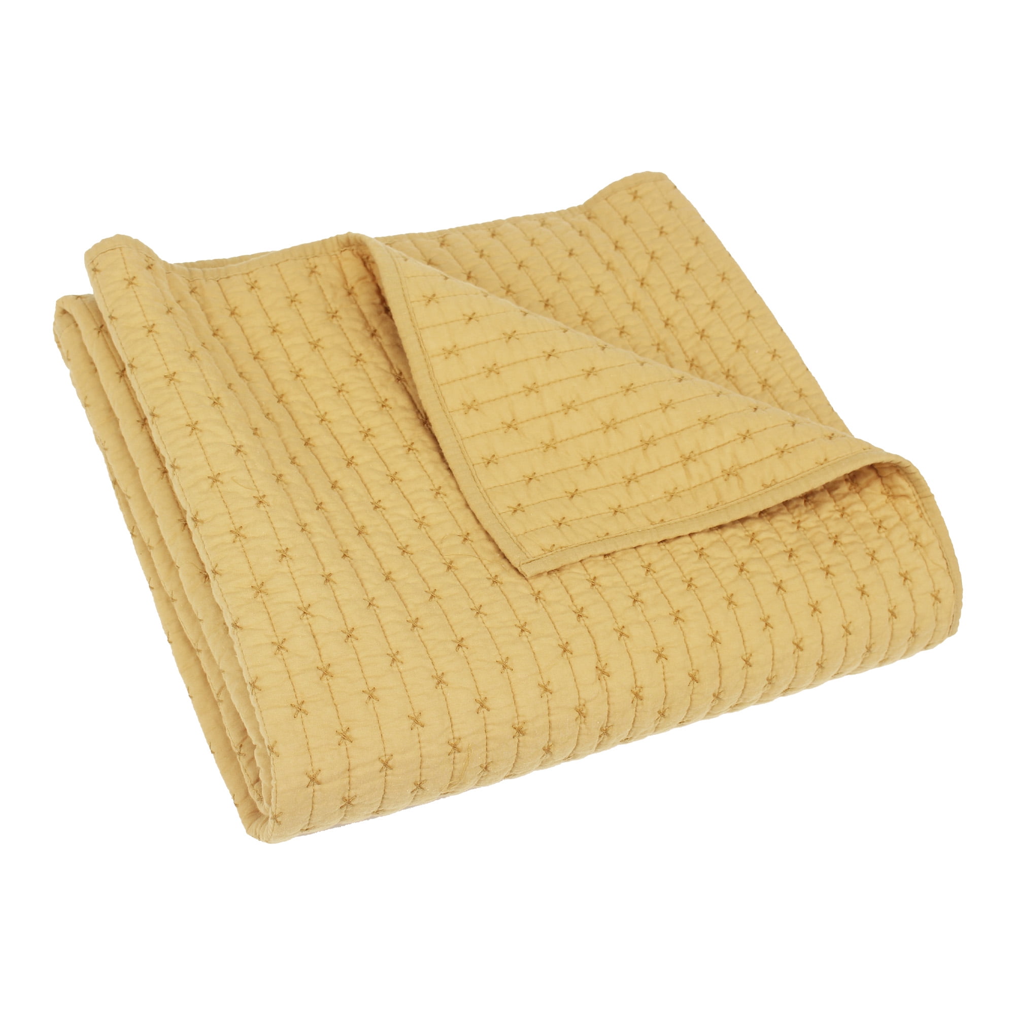 Ochre Cotton Reversible Quilted Throw Blanket