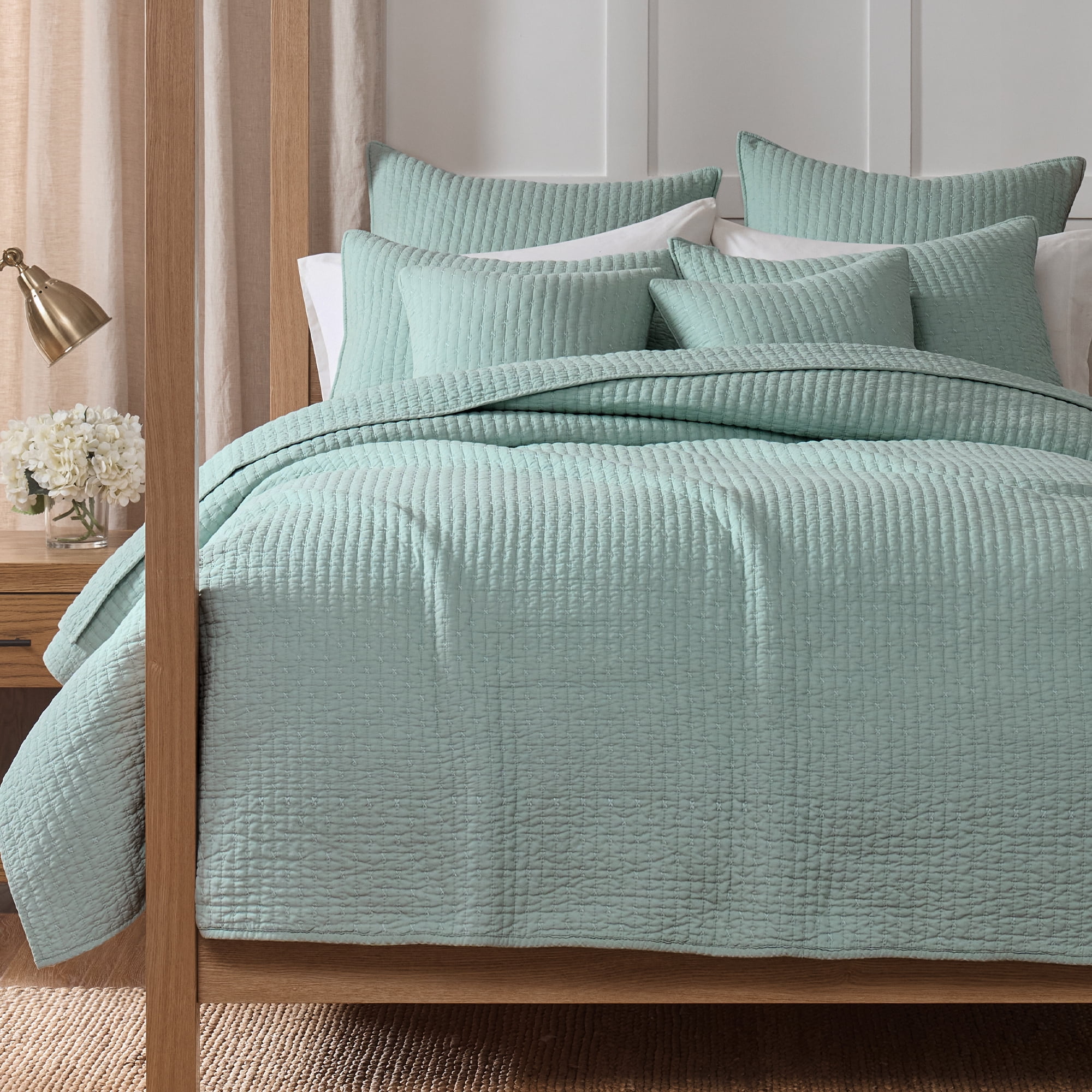Levtex Home - Cross Stitch Quilt Set - 100% Cotton - Twin Quilt (68x86in.) + 1 Standard Shams (26x20in.) - Blue Haze