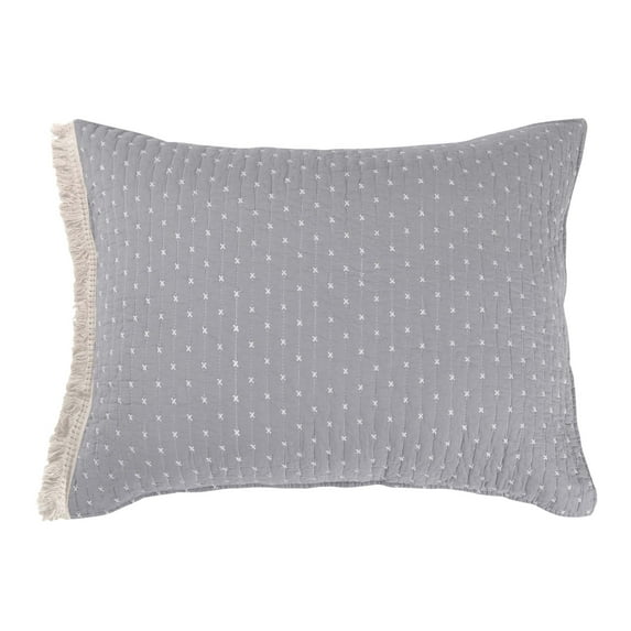 Levtex Home - Cross Stitch - Standard Sham - Grey and White - Sham (26x20in.) - Cotton