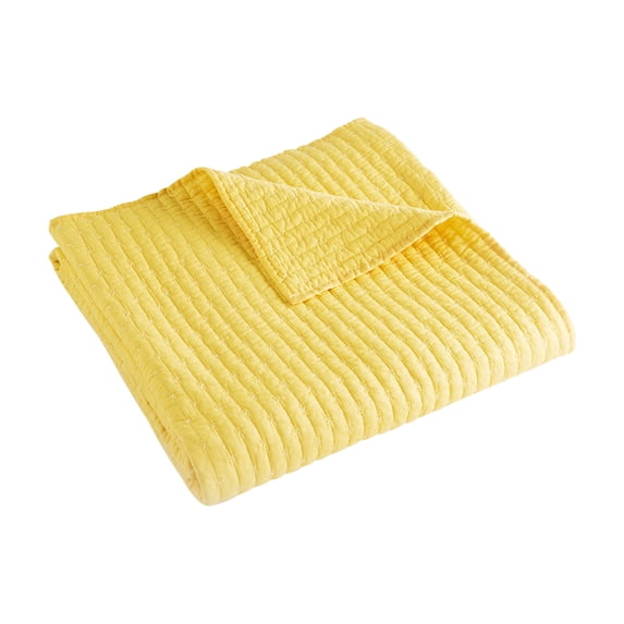 Levtex Home - Cross Stitch Yellow - Throw - Cross Stitched Pattern - Quilted Throw (50x60in.) - Cotton/Cotton