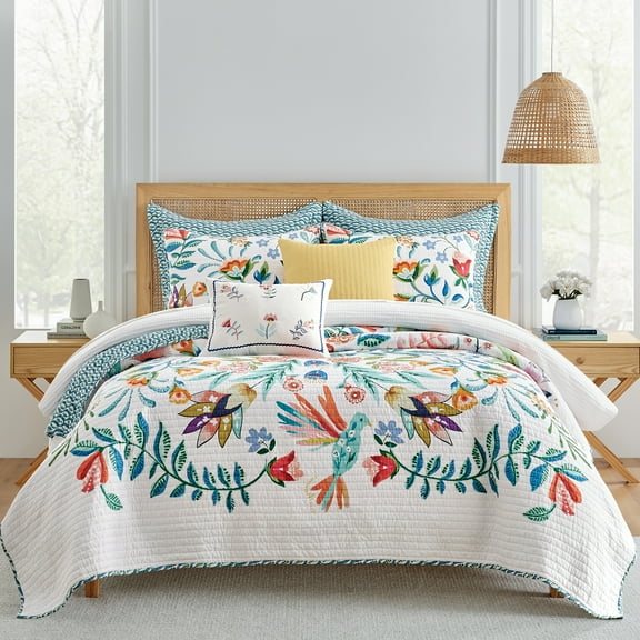 Levtex Home - Danika Quilt Set - Twin Quilt and One Standard Sham - Floral - Multicolored - Quilt (68x86in.) and Sham (20x26in.) - Reversible - Cotton