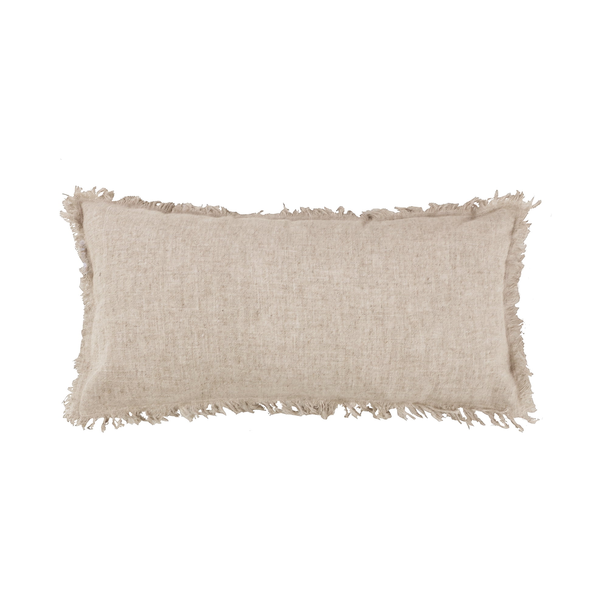 Natural Linen Fringe Rectangular Throw Pillow with Feather Fill