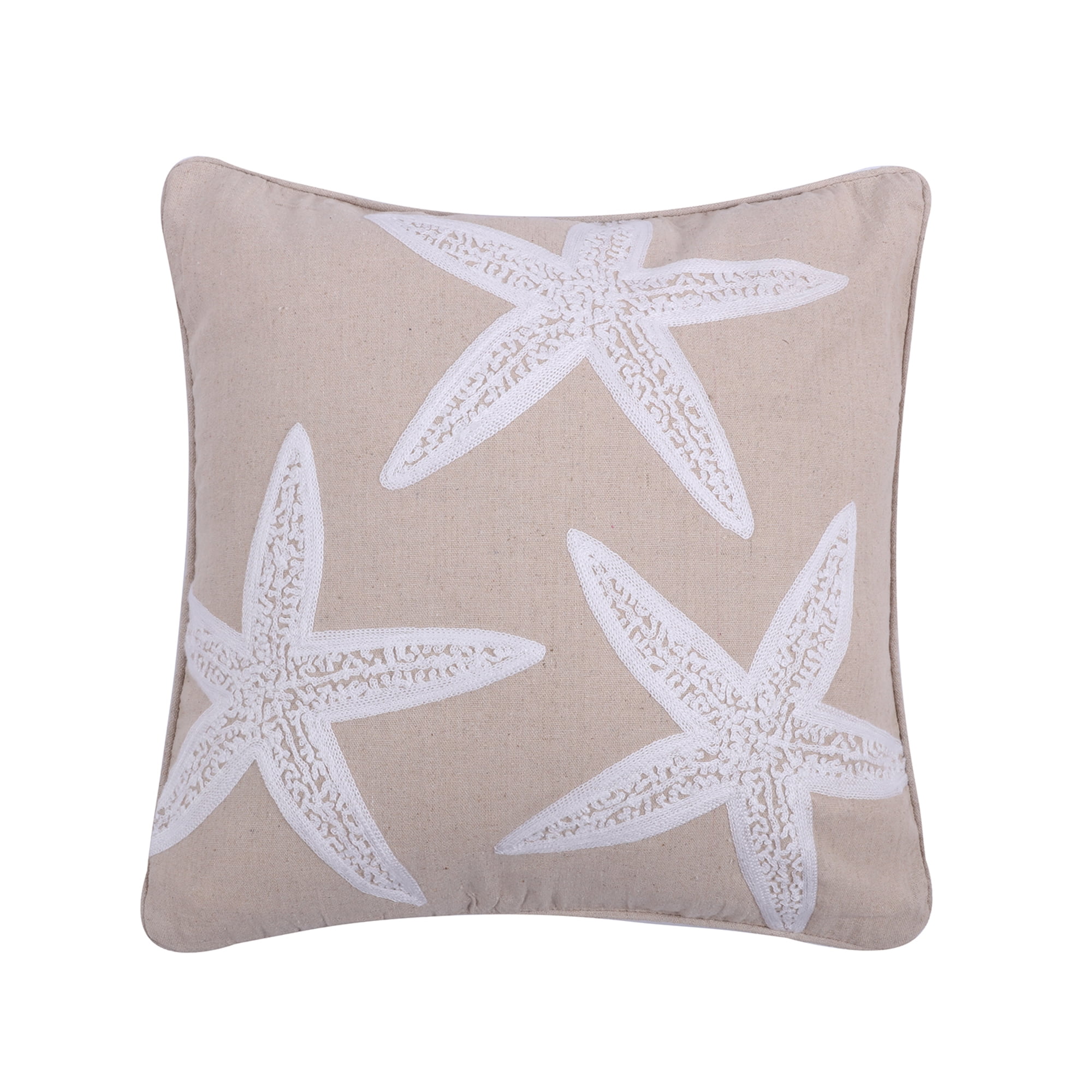 Nude Embroidered Starfish Feather-Filled Throw Pillow