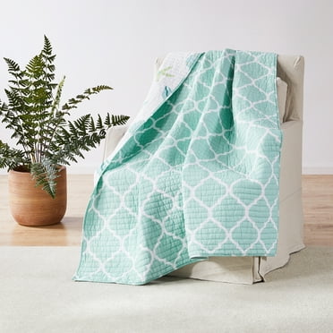 Levtex Home - Del Ray - Quilted Throw - Green, Blue, Aqua - Size 50x60in. - Reversible - 100% Cotton