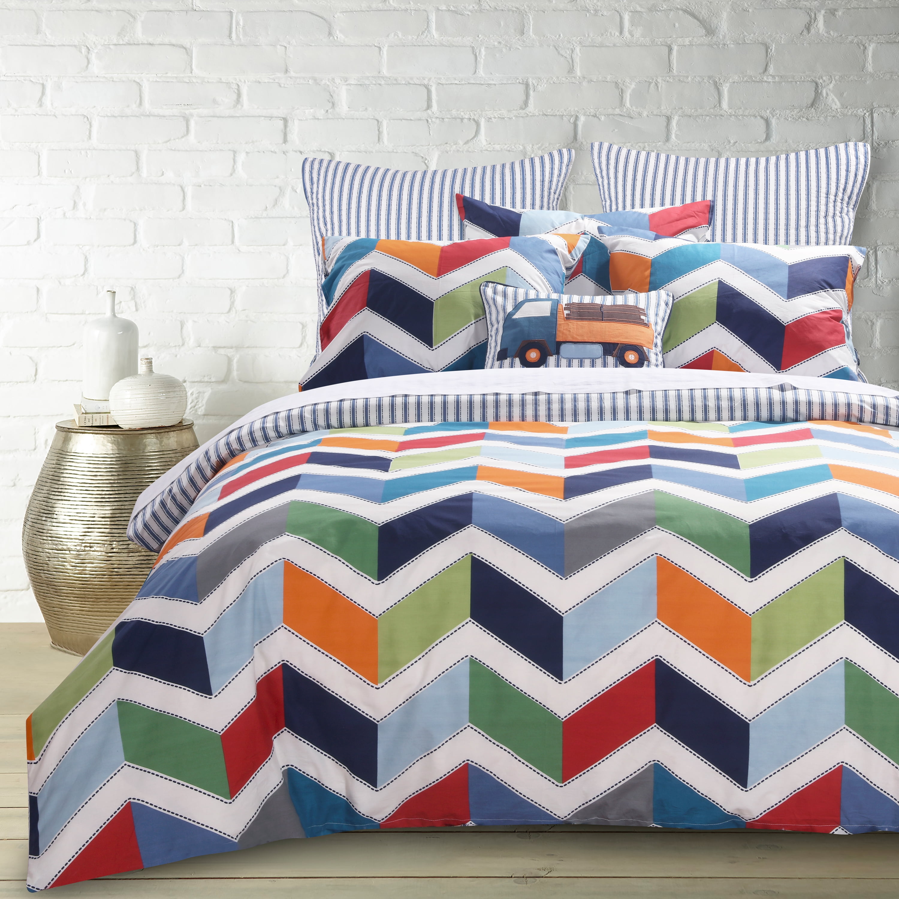 Dominik Multicolor Chevron Cotton Twin Duvet Set