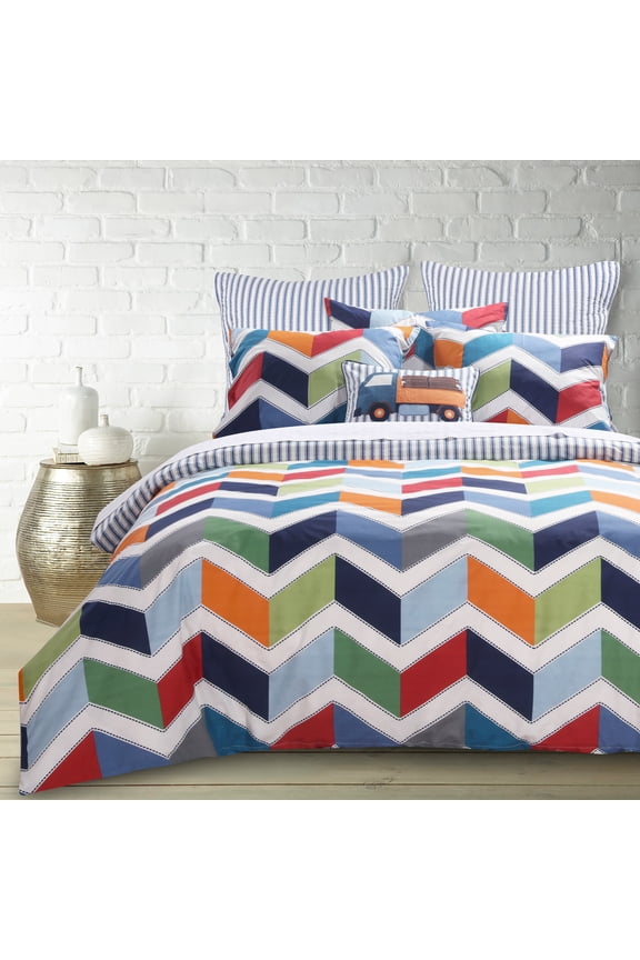 - Dominik Duvet Cover Set - Twin Duvet Cover + Two Standard Pillow Cases - Striped - Red, Green, Blue, Orange - Duvet Cover (68 x 88in.) and Pillow Case (26 x 20in.) - Cotton
