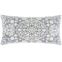 Levtex Home - Emel - Decorative Pillow (12 x 24in.) - Embroidered Damask - Cream and Blue