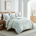thumbnail image 1 of Levtex Home - English Forest Green Duvet Cover Set - Full/Queen Duvet Cover (90 x 94in.) + Two Standard Pillow Cases (20 x 26in.) - Leaves - Green, Blue and White - Rayon/Cotton, 1 of 5