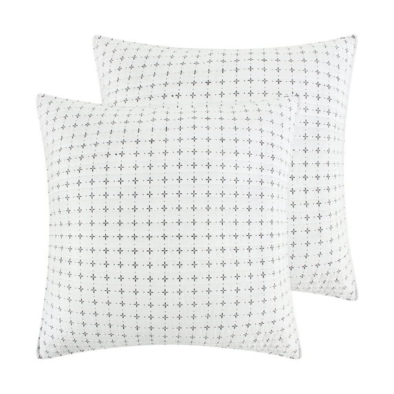 Levtex Home - Etrada Quilt - Euro Sham Set of 2 - Cross Dot - Grey and White - Quilt (26x26in.) - Reversible - Cotton
