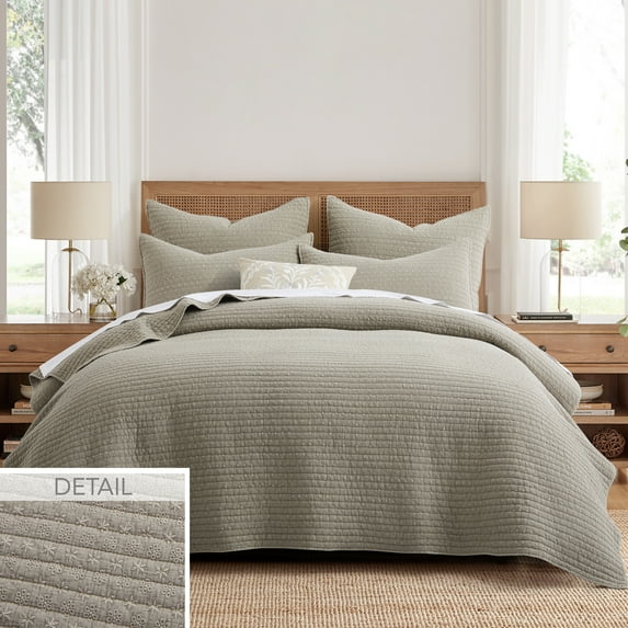 Levtex Home - Eyelet Taupe Quilt Set - Twin Quilt and One Standard Sham - Eyelet - Taupe - Quilt (68x86in.) and Sham (20x26in.) - Reversible - Cotton
