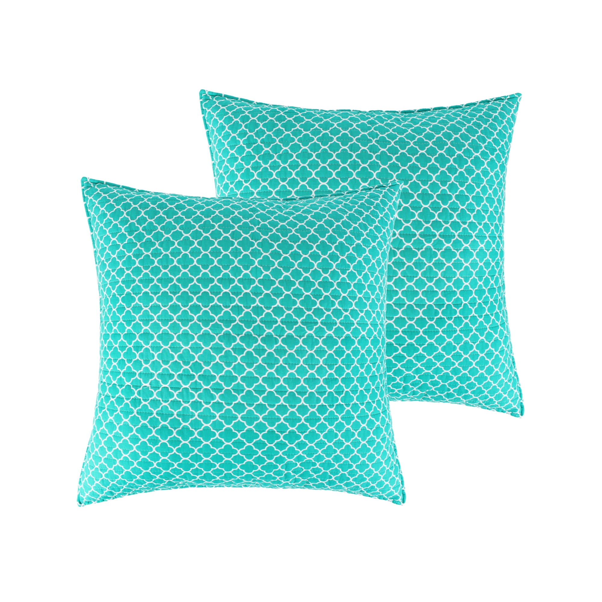 Teal and White Cotton Euro Sham Set