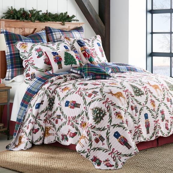 Levtex Home – Festive Nutcrackers – Full/Queen – Holiday - Quilt (88x92in.) + Two Shams (20x26in.) – Reversible - Cotton