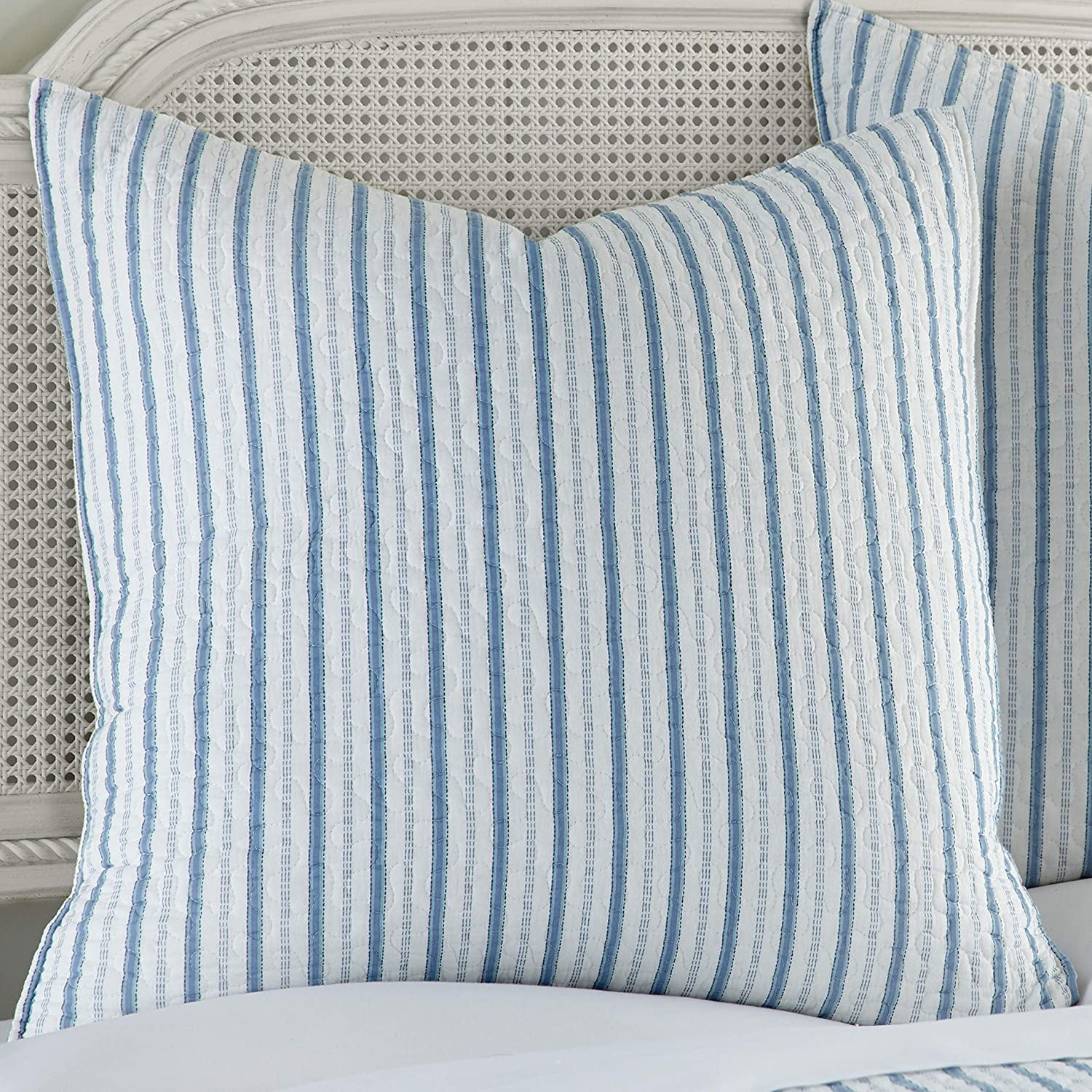Galapagos Blue Stripe Quilted Cotton Euro Sham - (Set of 2)