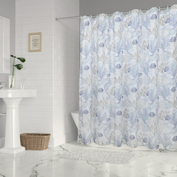 Levtex Home - Galapagos - Shower Curtain (72x72in.) with Button Holes - Coastal - Blue, Grey, Taupe and White - Cotton Fabric