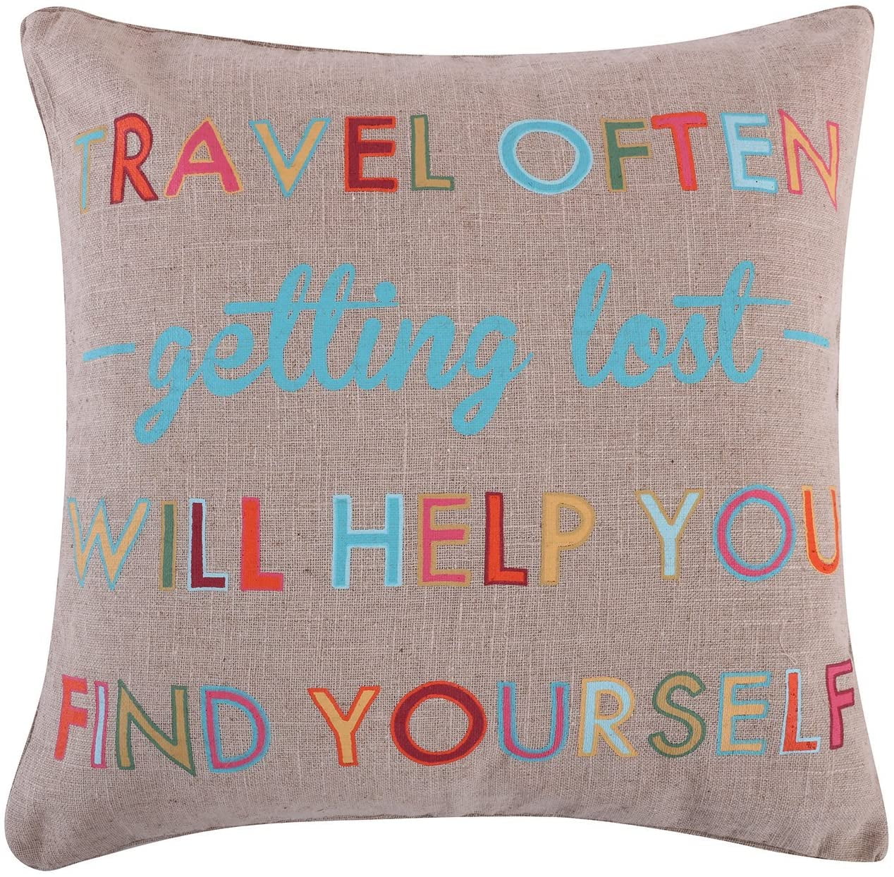 Mayla Multicolor Burlap Inspirational Throw Pillow 20x20