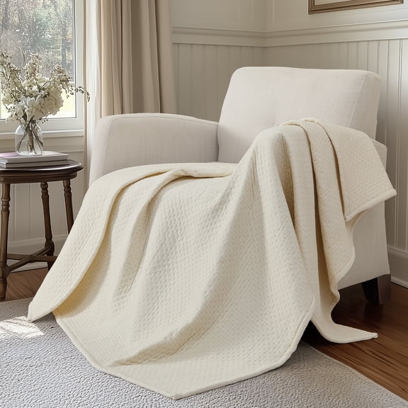 Levtex Home - Grace Cream Quilted Throw 50x60in. - Textured Micro Pintuck Design - Cream - Quilted Throw Blanket