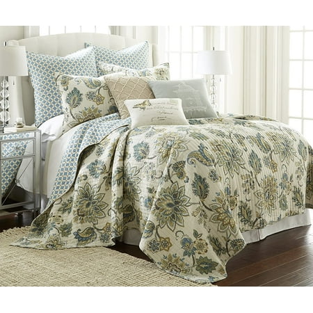 Levtex Home Green Floral Cotton Quilt Set, Full/Queen - Reversible