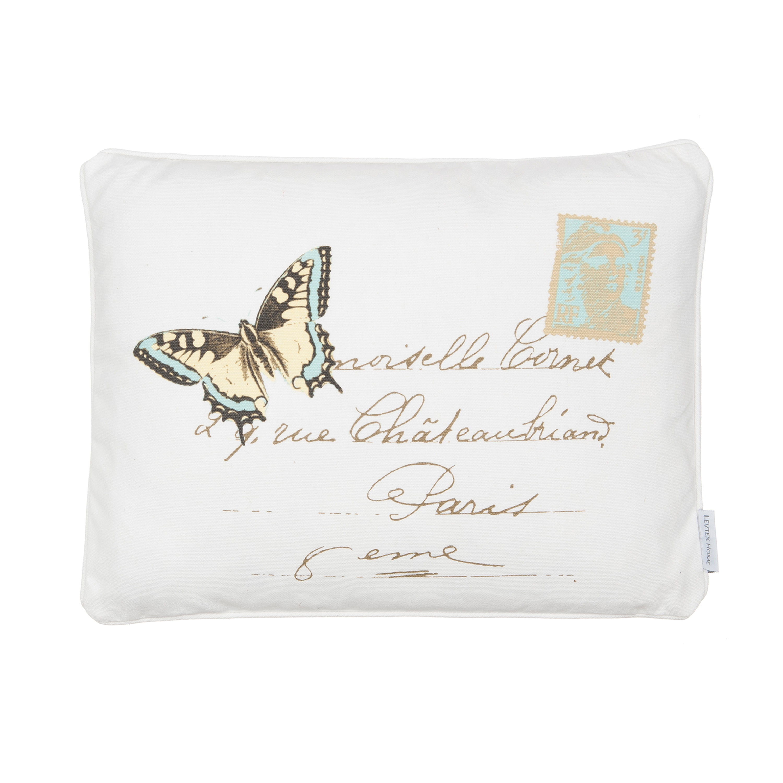 White Cotton Rectangular Butterfly Embroidered Throw Pillow