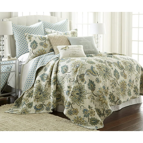 Levtex Home - Grey Palladium Quilt Set - King/Cal King Quilt (106x92in.)   Two King Pillow Shams (36x20in.) - Paisley - Green, Yellow, Grey, Blue, and White - Reversible - Cotton Fabric