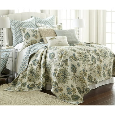 Levtex Home - Grey Palladium Quilt Set - Twin/Twin XL Quilt (68x86in.)   One Standard Pillow Sham (26x20in.) - Paisley - Green, Yellow, Grey, Blue, and White - Reversible - Cotton Fabric