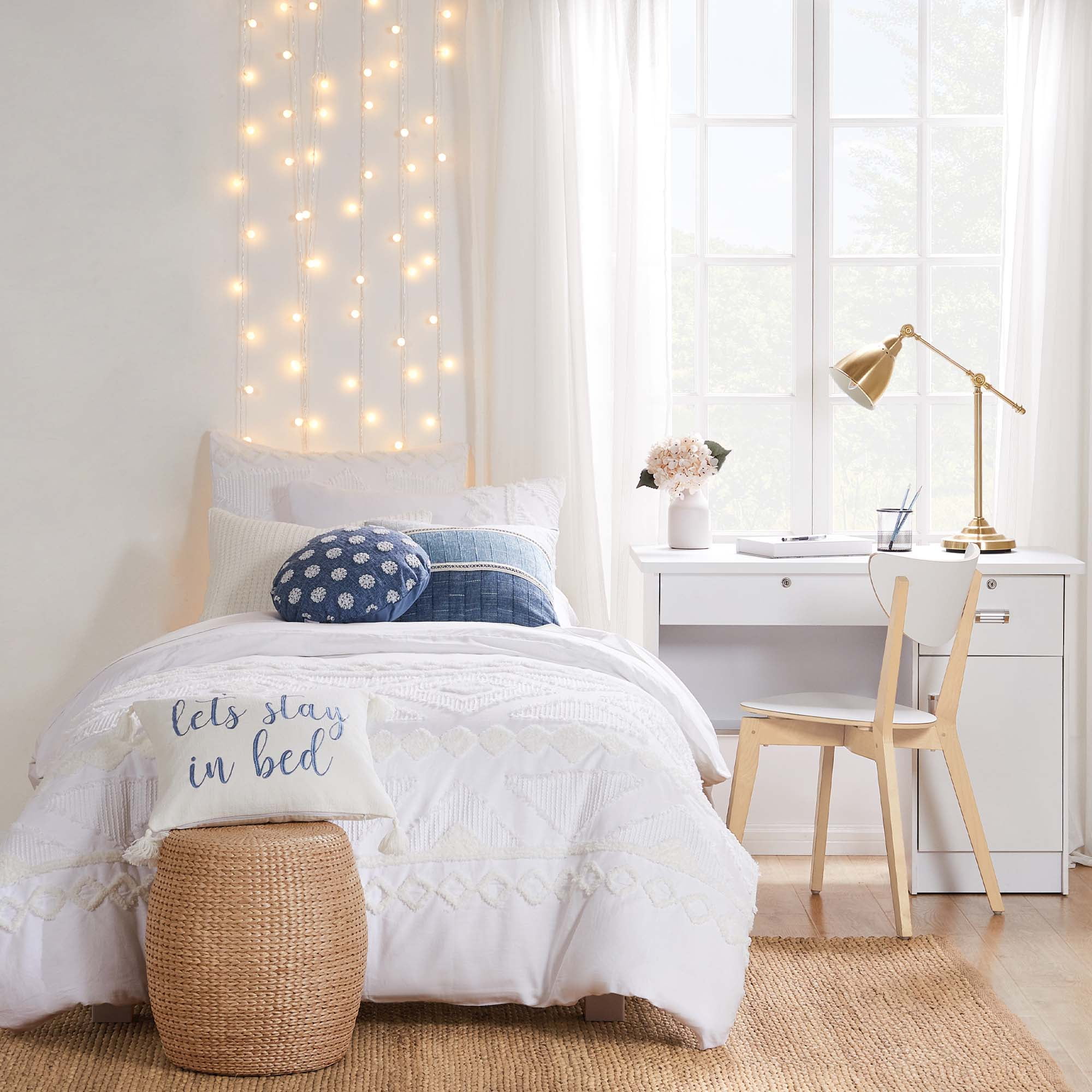 White Twin Cotton Jacquard Bedspread Set with Textured Accent