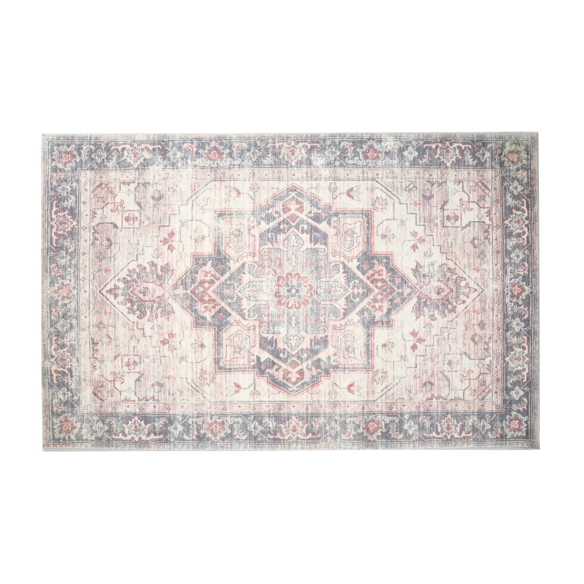 Levtex Home - Heritage Traditional - Rug/Carpet - 5 x 7 (60in. X 84in.) - Salmon, Pink, Grey and Cream - 100% Polyester - Woven Fabric Backing - Bedroom, Playroom, Family Room or Kids' Room