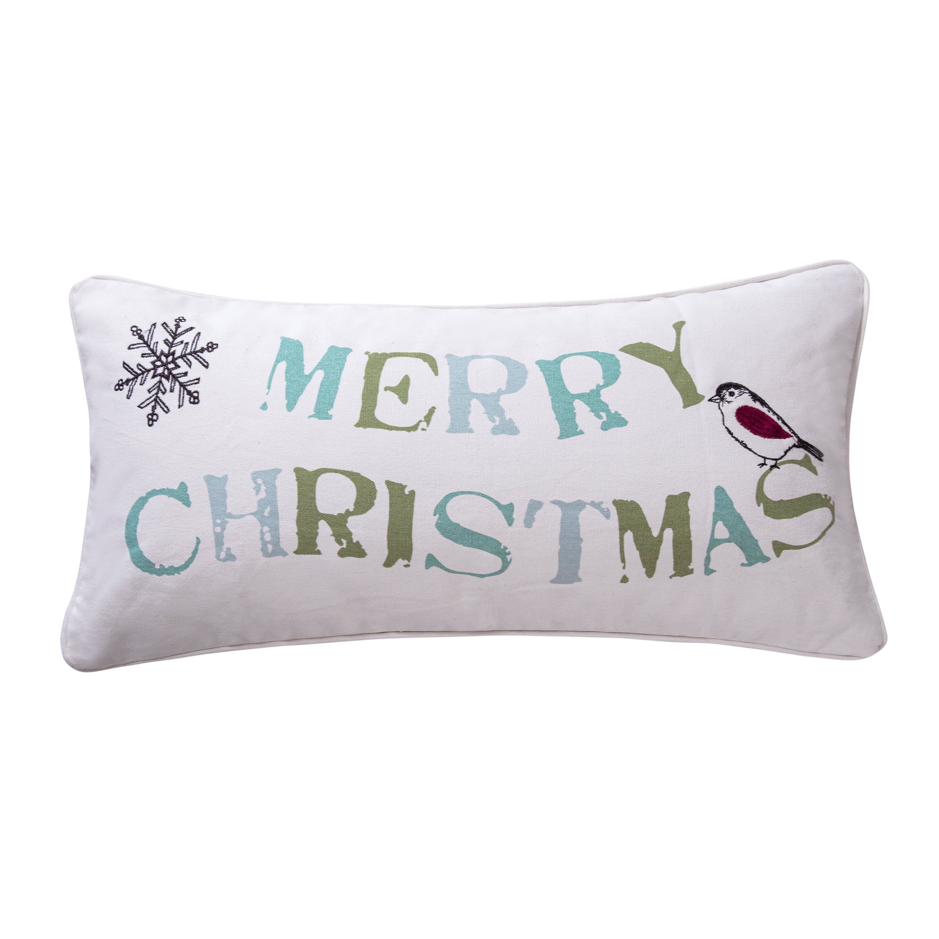 Holly Merry Christmas Teal and Green Cotton Pillow 12x24