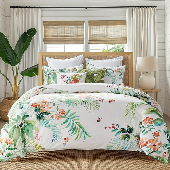 Levtex Home - Hummingbird Grove Comforter Set - Twin Comforter (68 x 88in.)   One Standard Pillow Case (26 x 20in.) - Green, Teal, Coral, Fucshia and White - Cotton